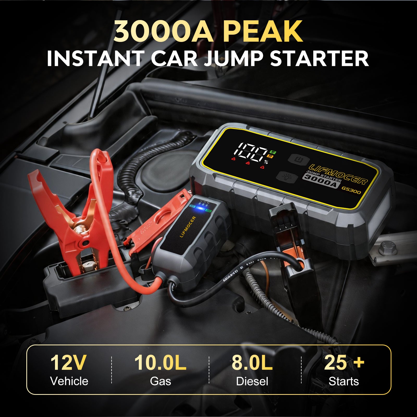 Lifmocer 3000a peak car jump starter