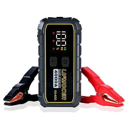 Car jump starter with digital display and clamps